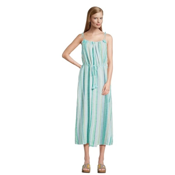 Time and Tru Women's Blue Marine Stripe Shoulder Tie Midi Dress - Picture 7 of 7